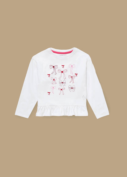 white girl bow print frill pjs