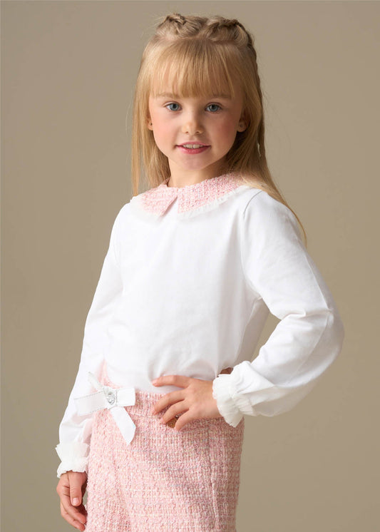 cotton girl tweed collar ls top