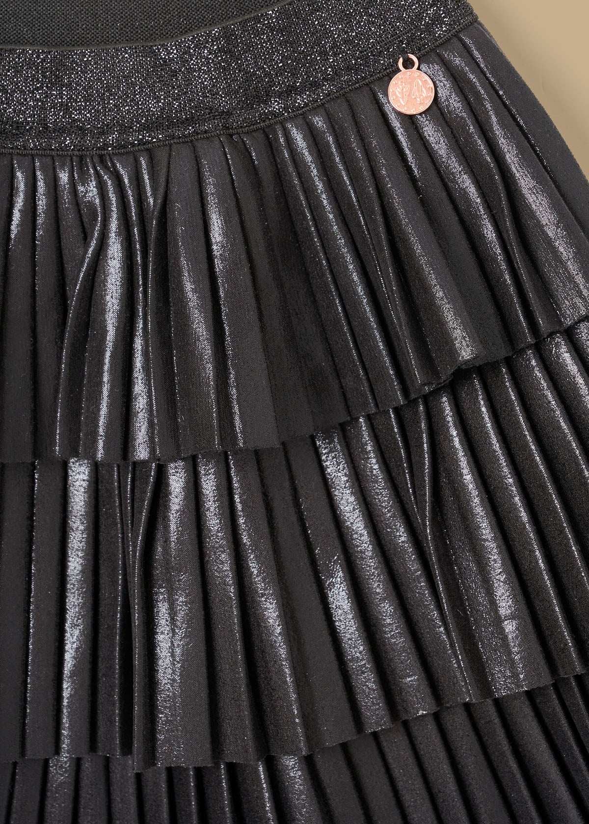 online girl metallic tiered rara skirt