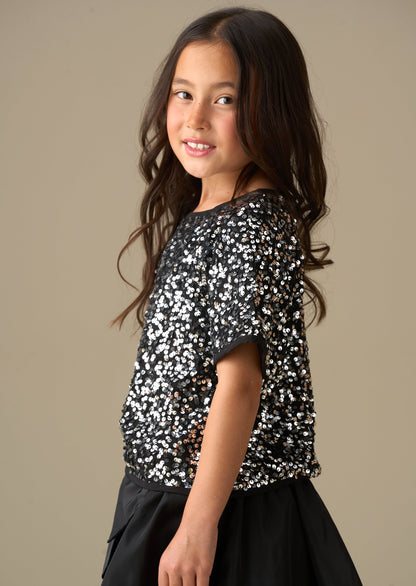 short sleeve girl silver sequin top