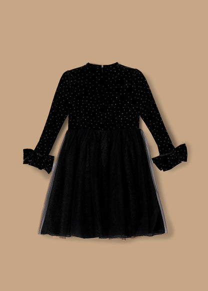 long sleeve girl velvet tulle dress