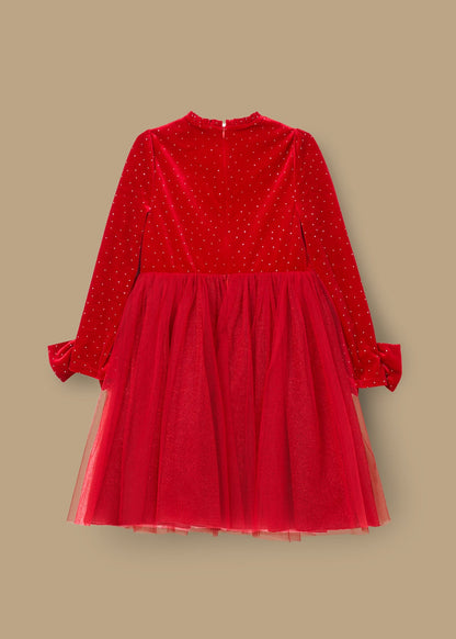 long sleeve girl velvet tulle dress