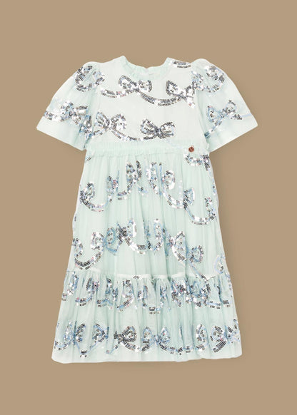 partywear mint sequin bow mesh dress