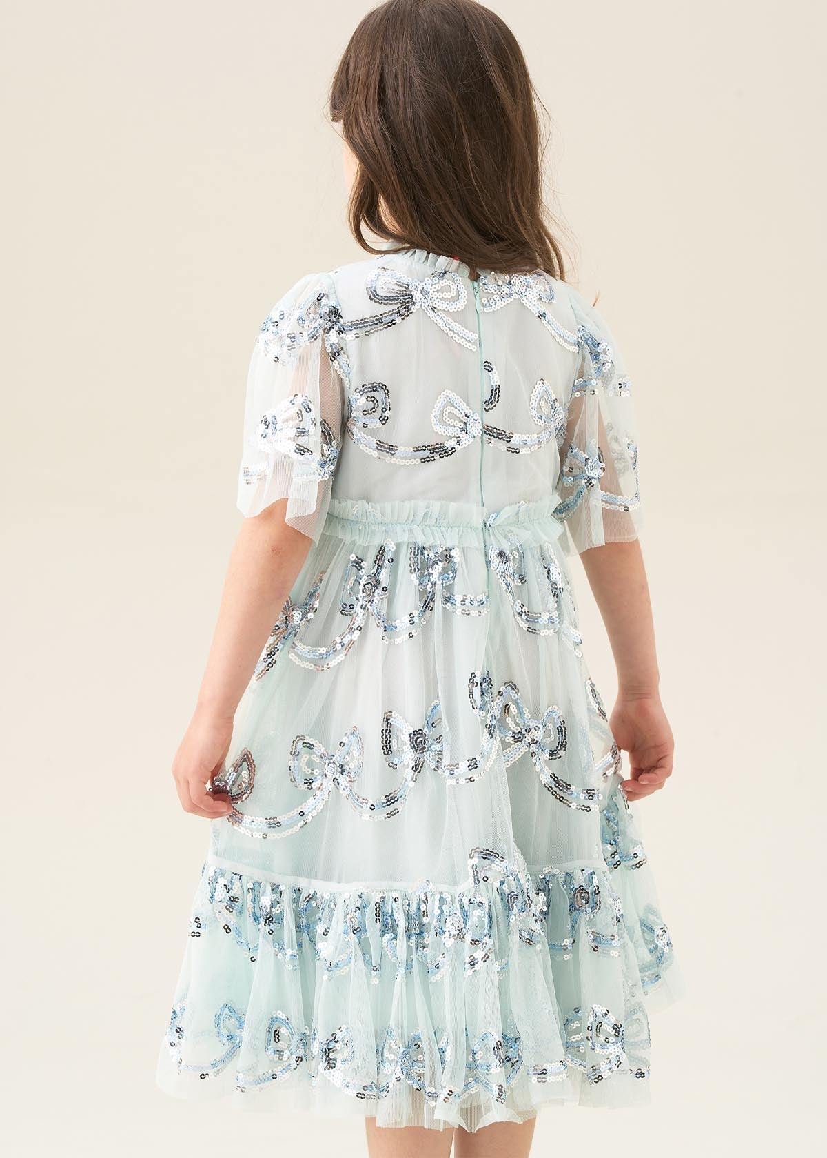 maxi girls mint sequin bow mesh dress
