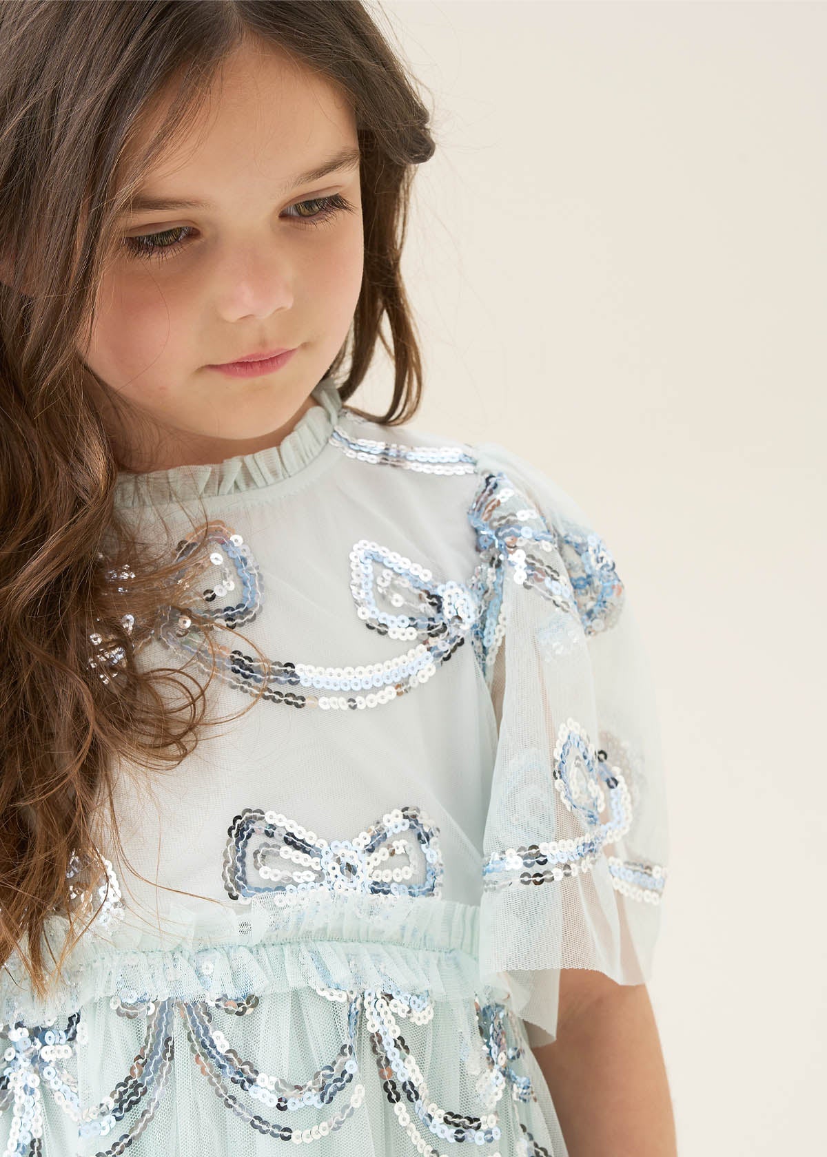 midi girls mint sequin bow mesh dress
