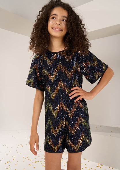 Nova Navy Gold Sequin Playsuit