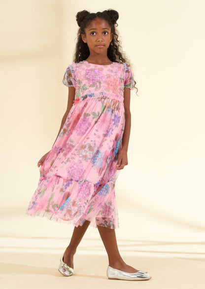 Luisa Pink Embroidered Yolk Mesh Dress