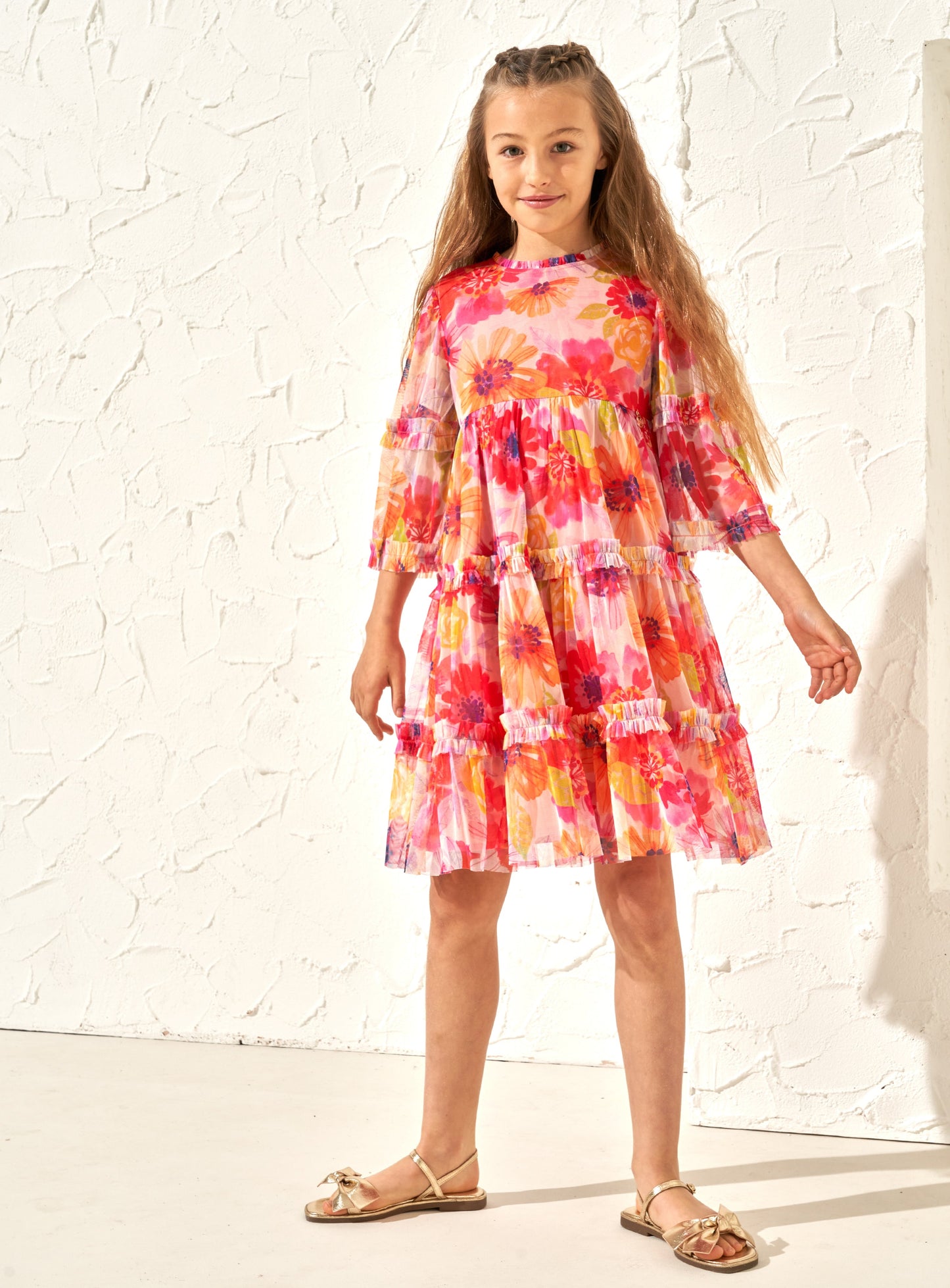 Elisa Red Printed Mesh Dress