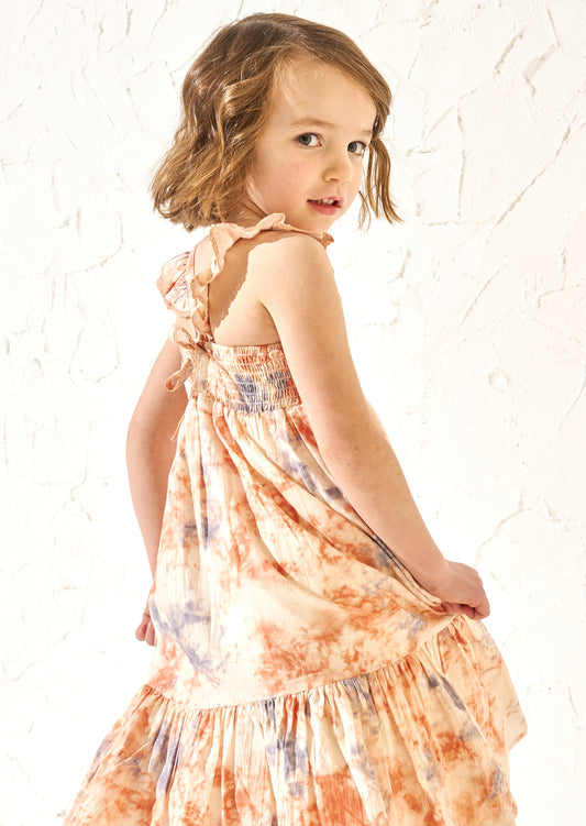 April Orange Pastel Tie Dye Dress
