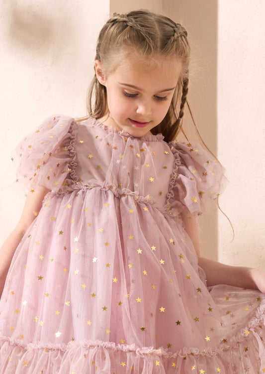 Hallie Pink Foil Print Mesh Dress