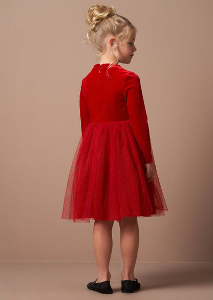 Elsie Red Velvet Tulle Dress