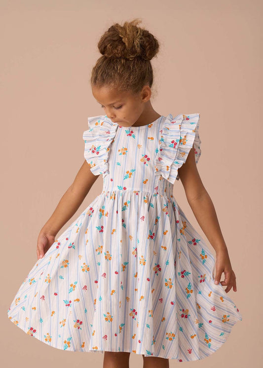 Girl Blue Shirred Panel Dress