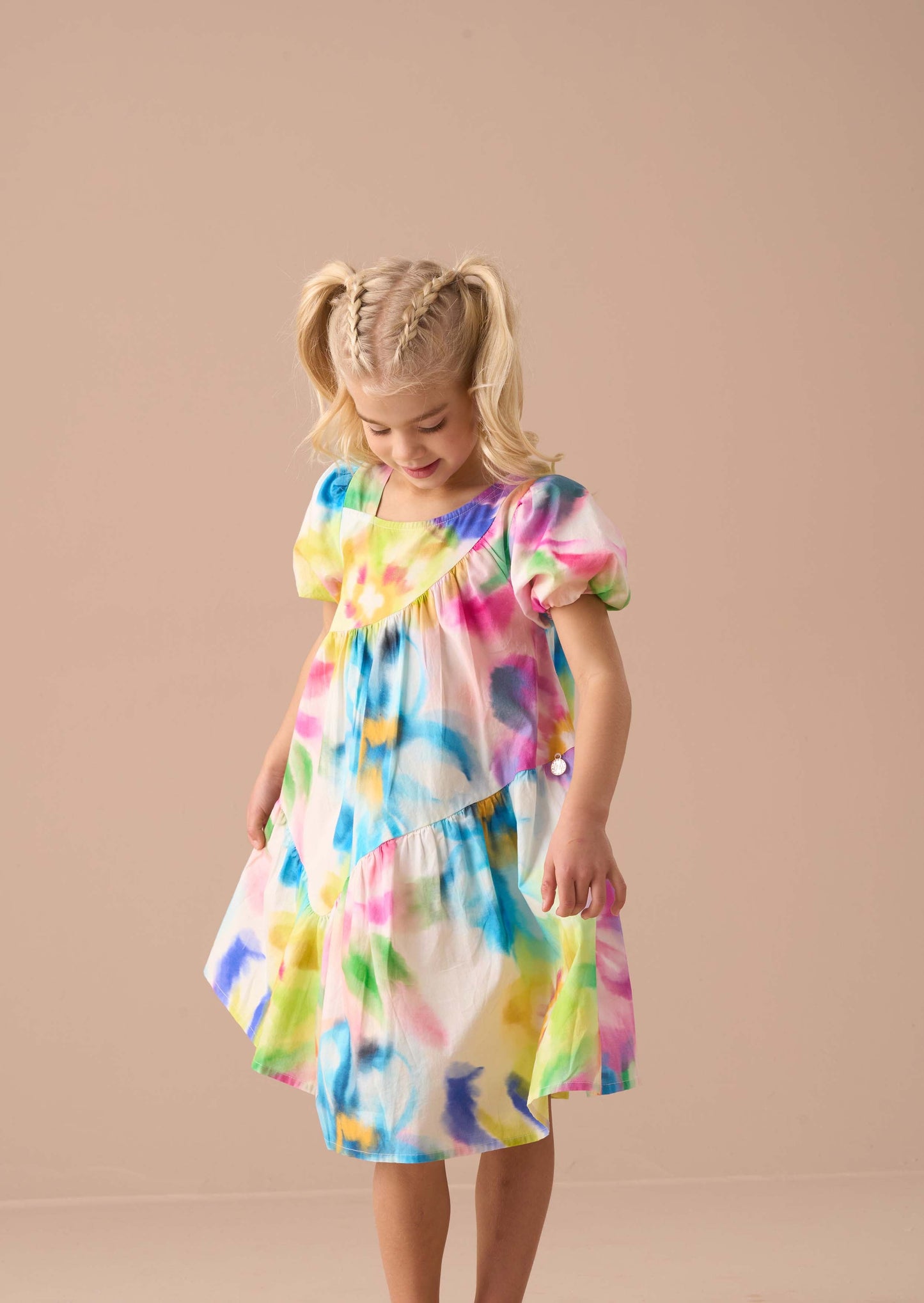 Maxi Girls Multi Print Asymmetric Dress