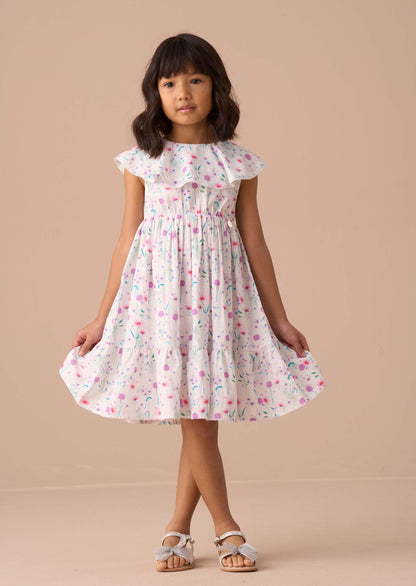 Sleeveless Girls White Floral Collar Dress