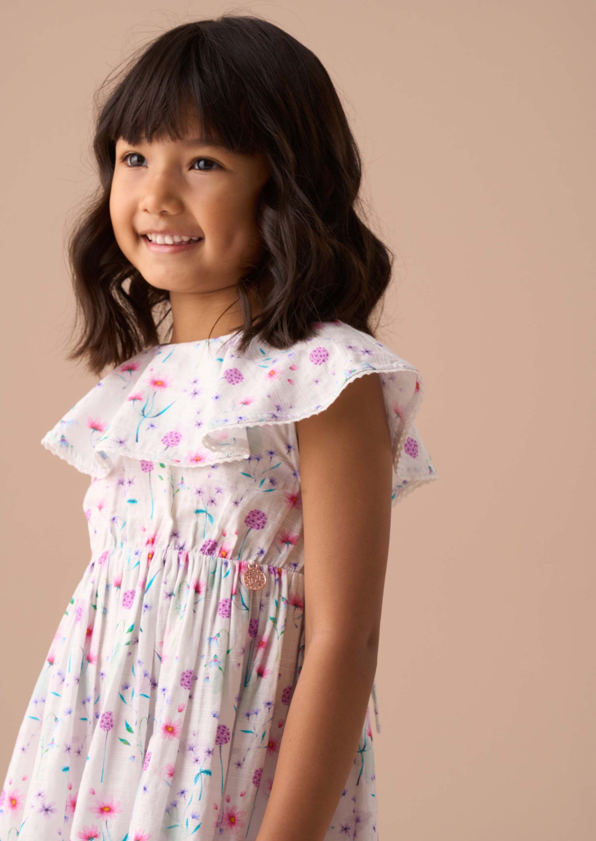 Online Girls White Floral Collar Dress