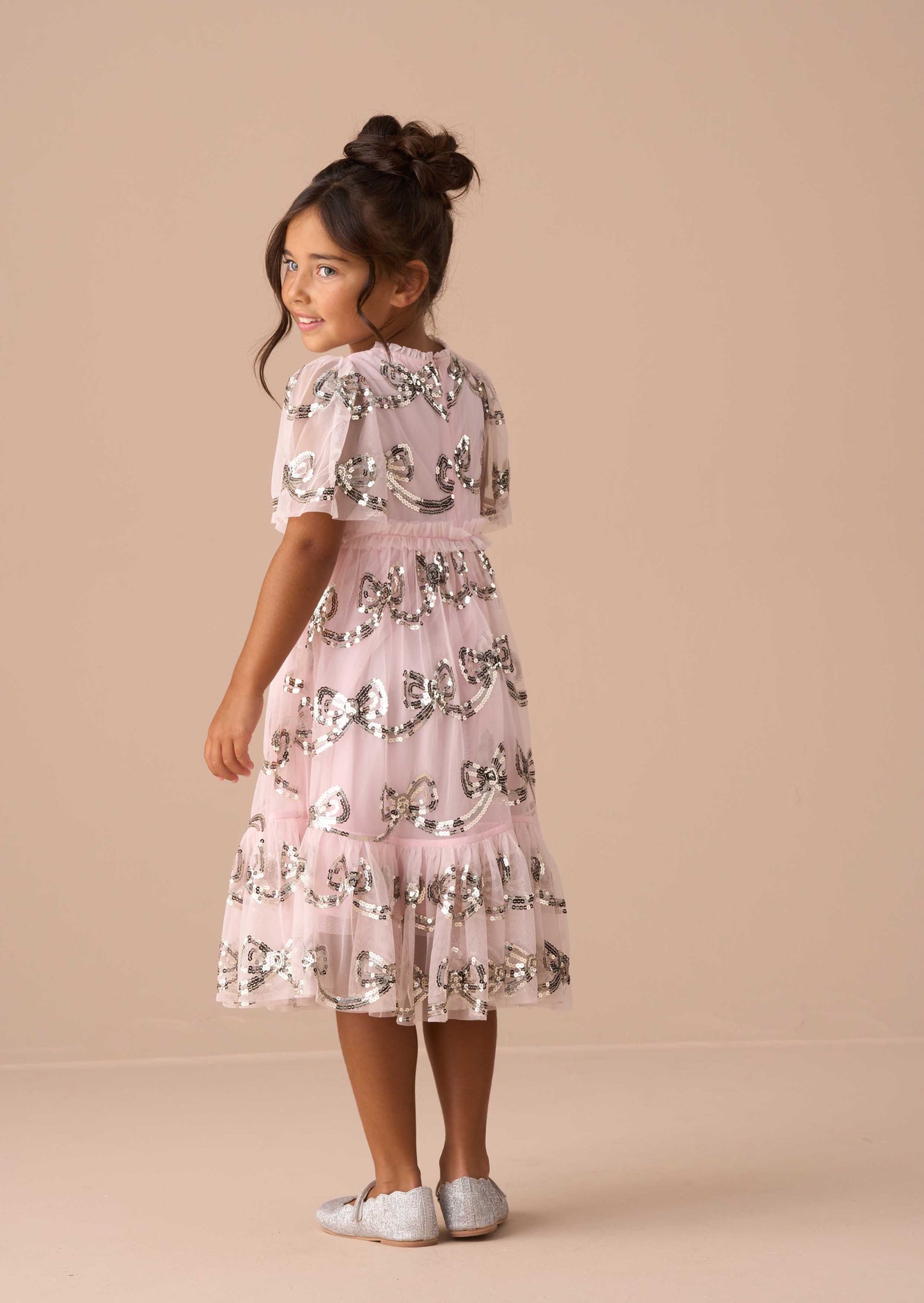 Maxi Girls Pink Sequin Bow Dress