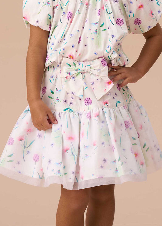 Girls White Puff Ball Skirt