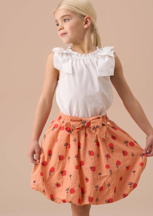 Maxi Girls Coral Printed Puff Ball Skirt