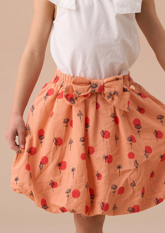 Girls Coral Printed Puff Ball Skirt