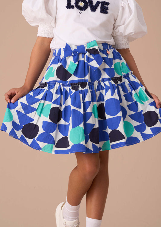 Girls Blue Print Tiered Skirt