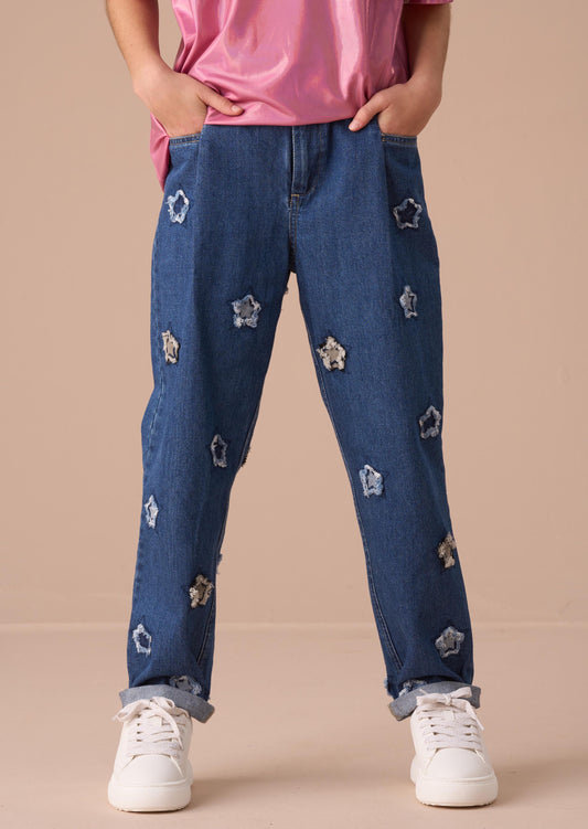 Boy Blue Star Applique Barrel Fit Jean