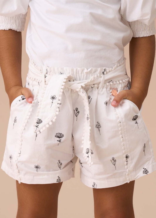 Girls Ivory Printed Poplin Shorts
