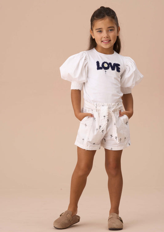 Cotton Girls Ivory Printed Poplin Shorts