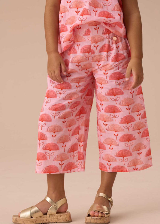 Girls Carman Pink Fan Floral Trousers