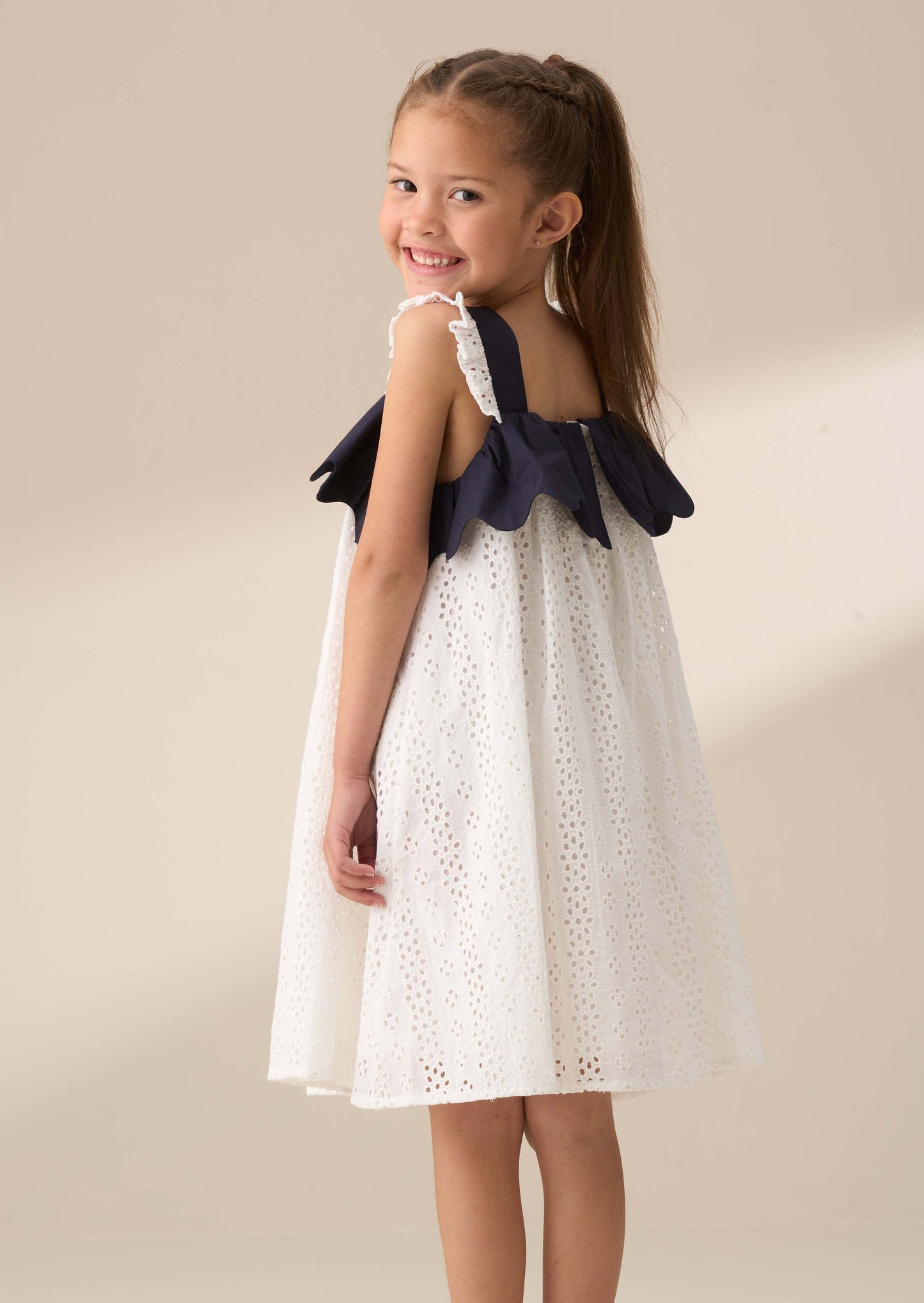 Midi Girl White Broderie Panel Dress