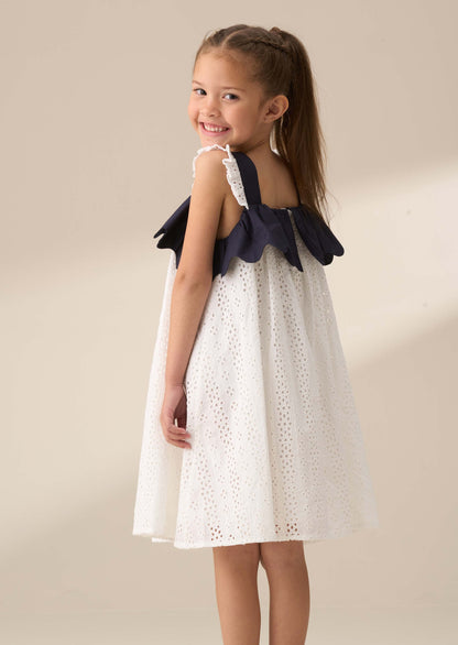 Midi Girl White Broderie Panel Dress