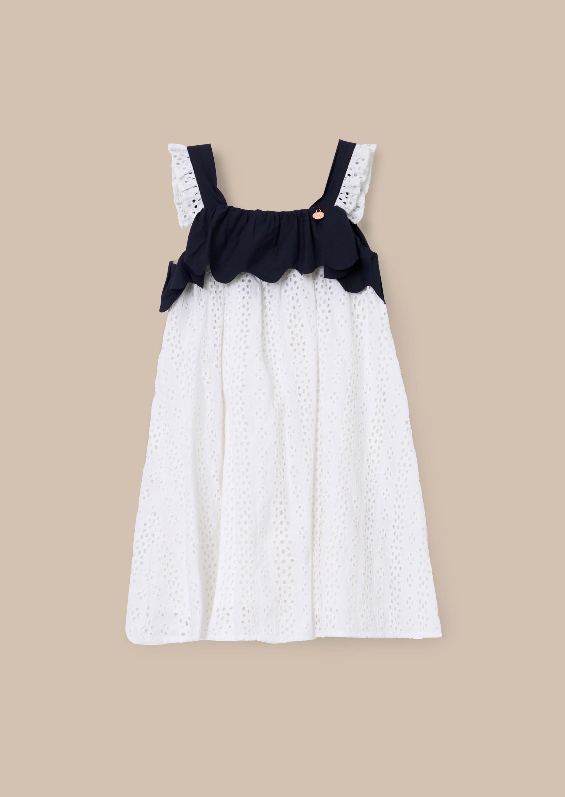 Girl White Broderie Panel Dress With Sleeveless