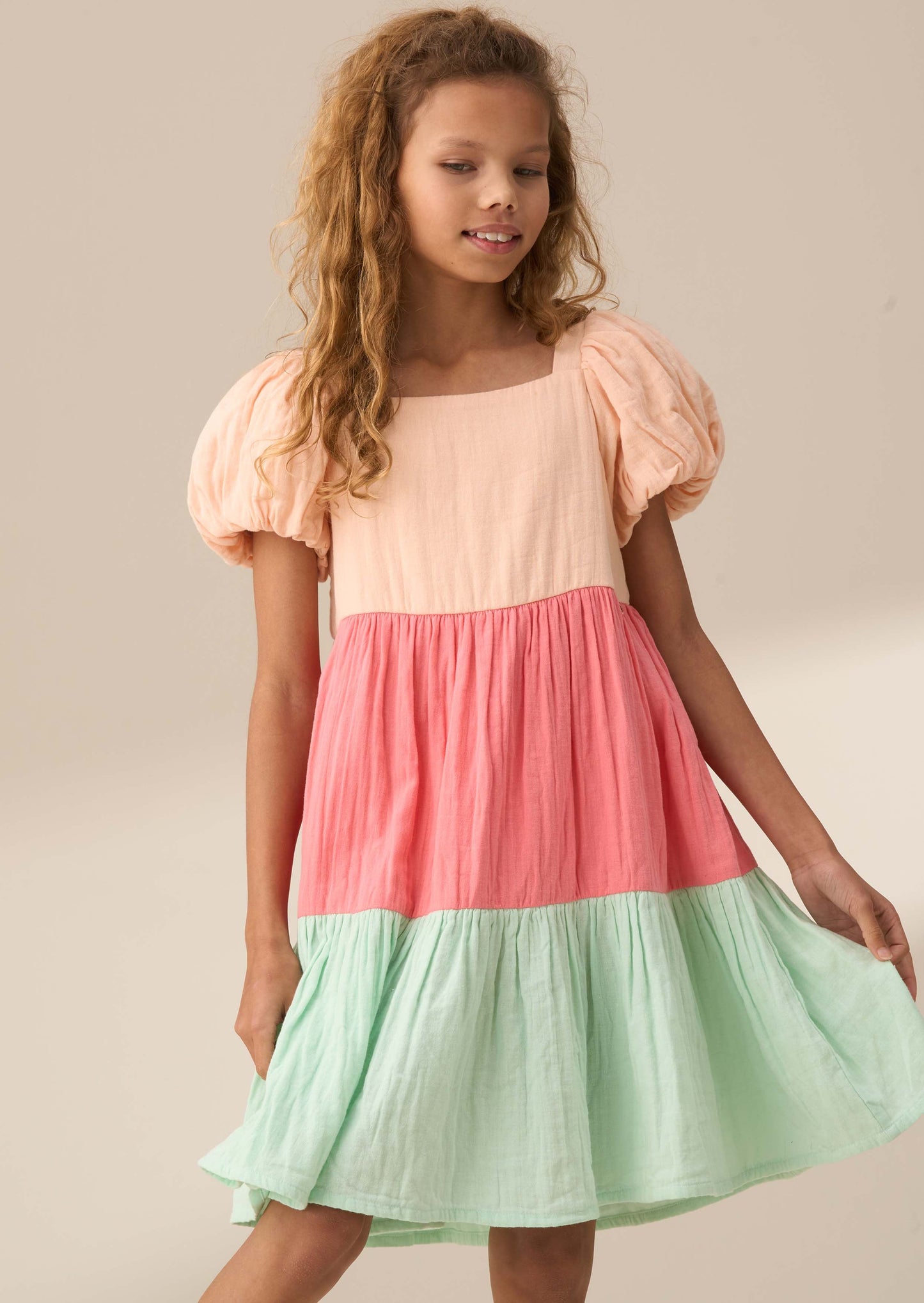 Girl Multi Tiered Colourblock Dress