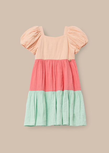Short Sleeve Multi Tiered Colourblock Dress