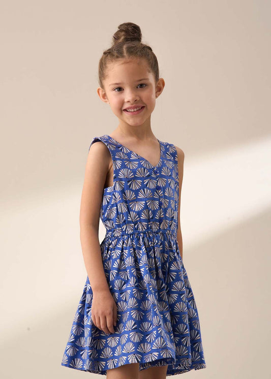 Girl Blue Printed Linen Playsuit