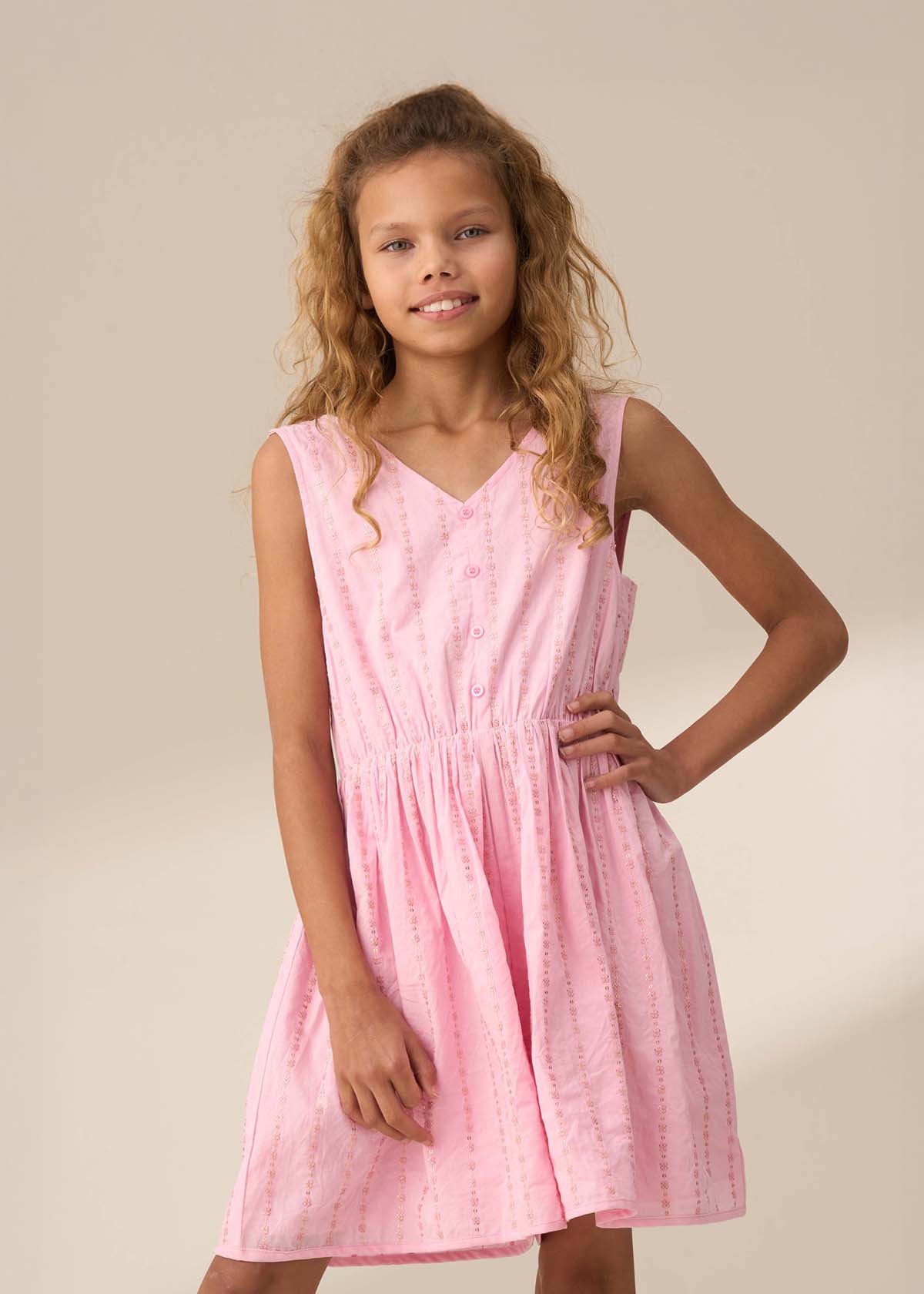 Girl Pink Embroidered Playsuit