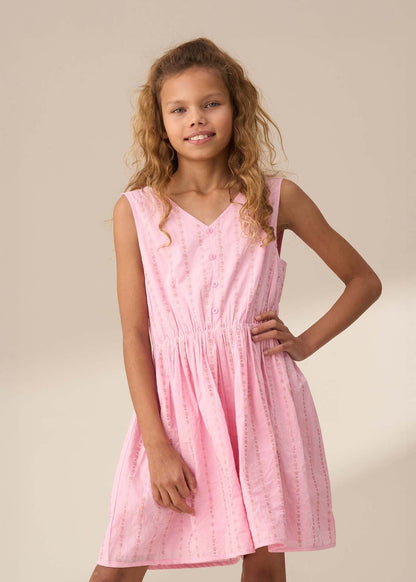 Girl Pink Embroidered Playsuit