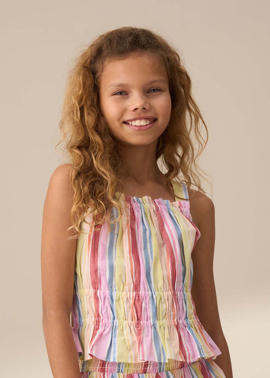 Girl Multi Stripe Shirred Top