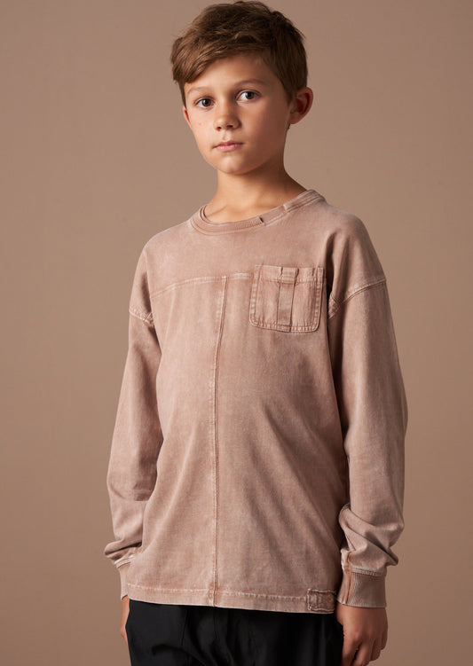 Evan Taupe Long Sleeve Washed Tee