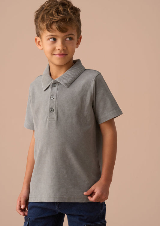 Boys Green Washed Zip Polo