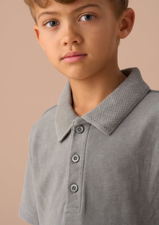 Polo Shirt Boys Green Washed Zip