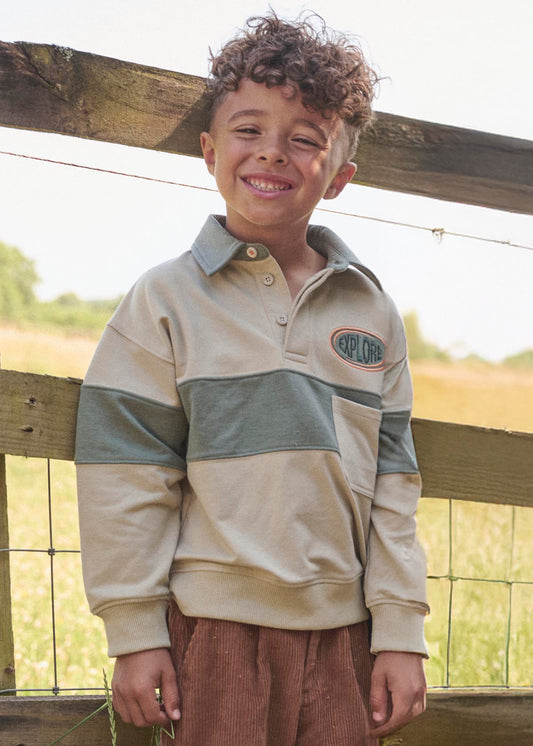 Boy Button Neck Colour Block Sweatshirt