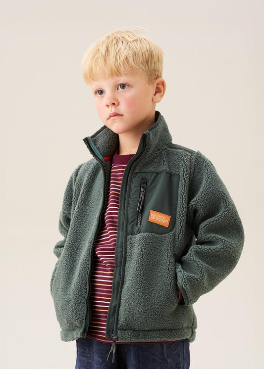 Boys Zip Through Sherpa Fleece Green