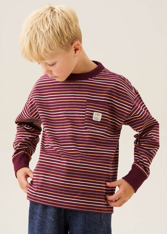 Boys Yarn Dyed Stripe T-Shirt Burgandy