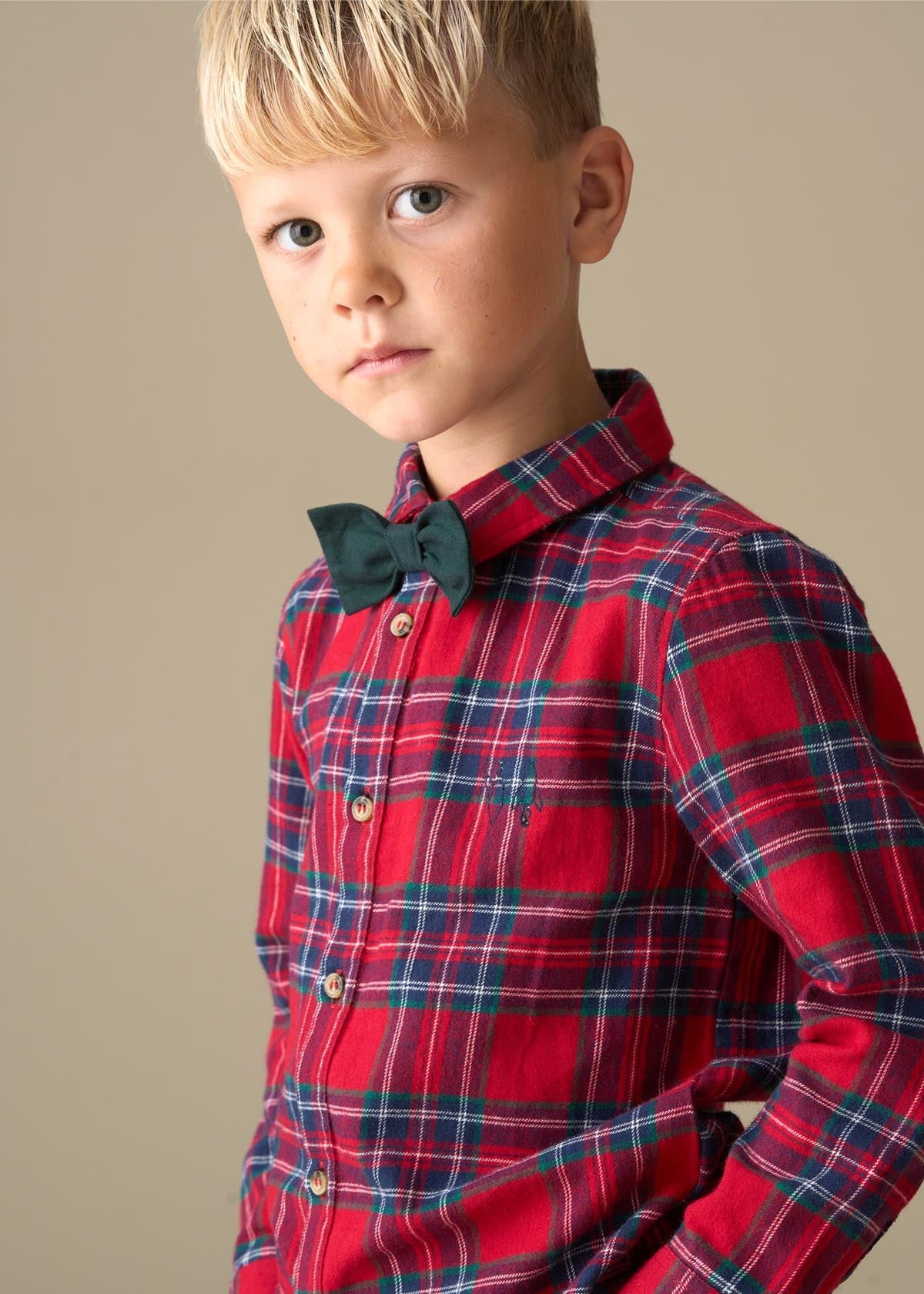 collared boy brushed shirt with bow tie