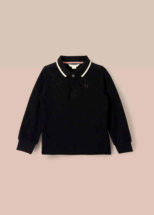 collared boy tipped polo shirt black