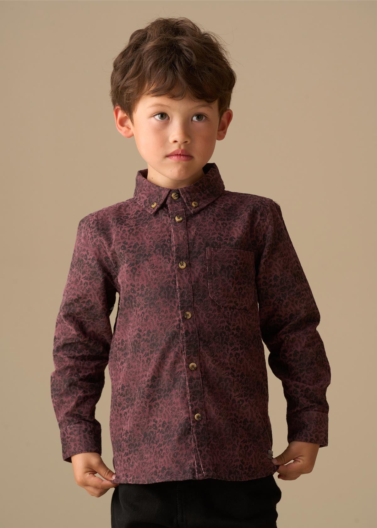 long sleeve boys leopard jacquard shirt