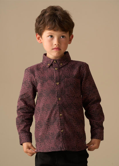 long sleeve boys leopard jacquard shirt
