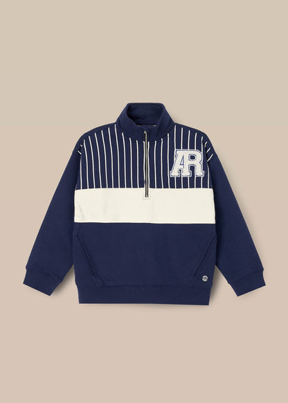 online boys zip neck cut and sew sweatshirt navy