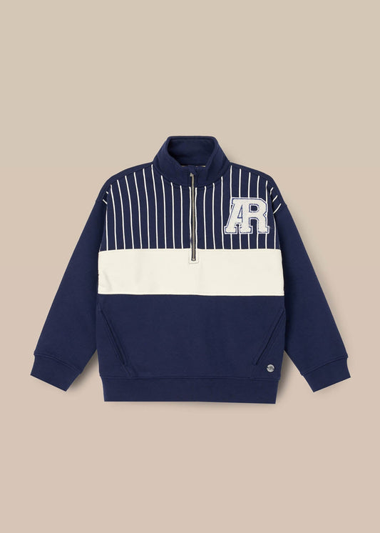 online boys zip neck cut and sew sweatshirt navy