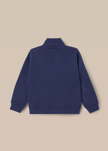 cotton boys zip neck cut and sew sweatshirt navy